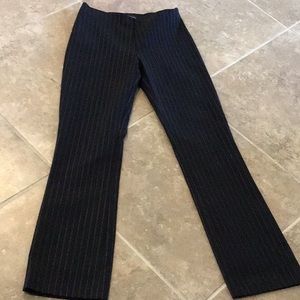Maria Nero black front zip pants, black with metallic stripe, size small